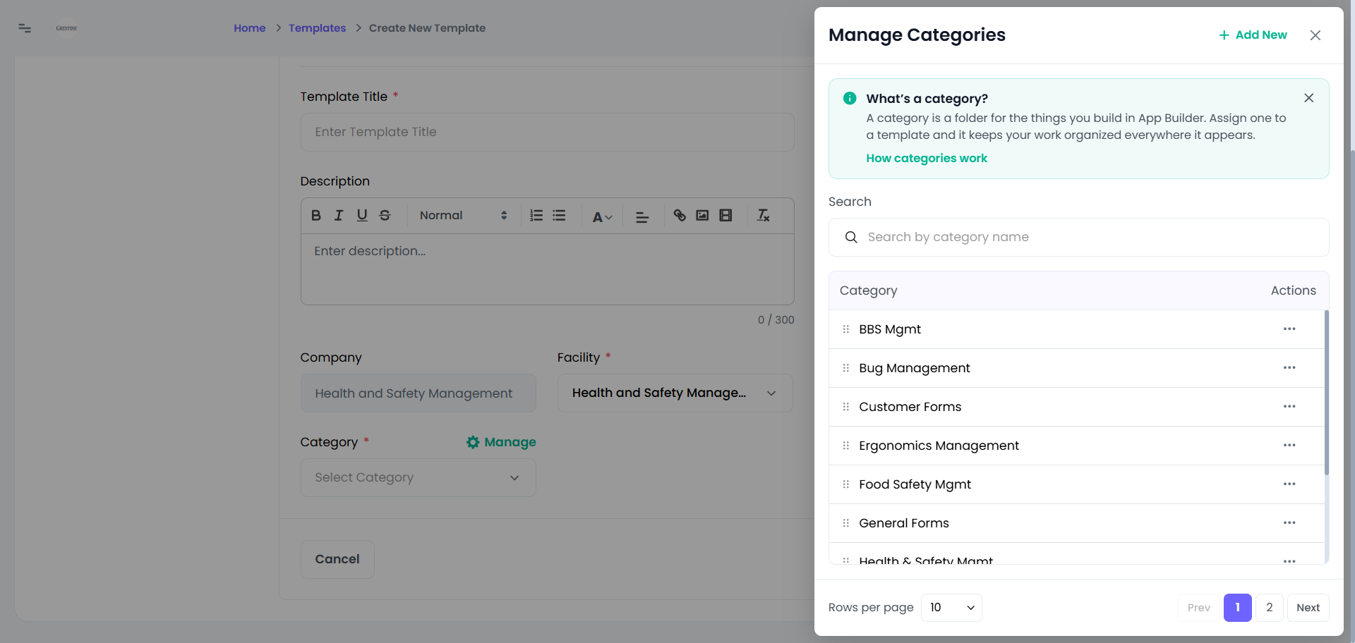 Manage categories — list, add, edit & delete