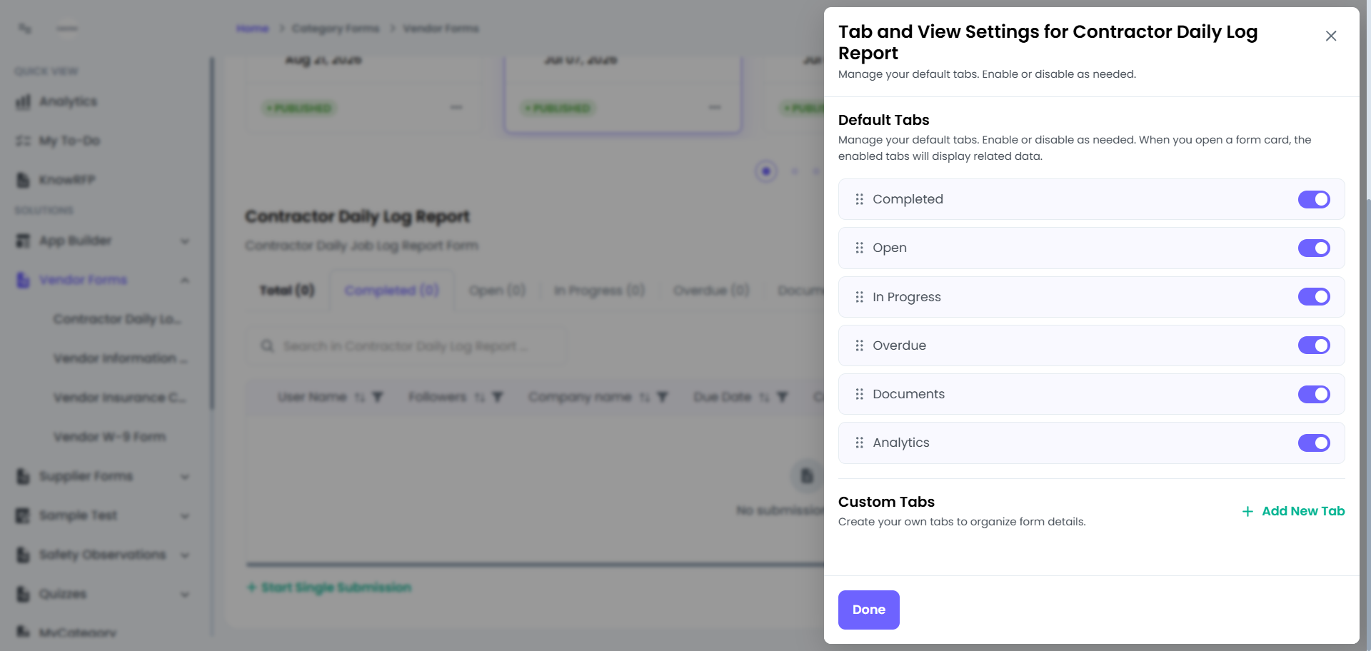 Tabs settings — choosing your default tabs